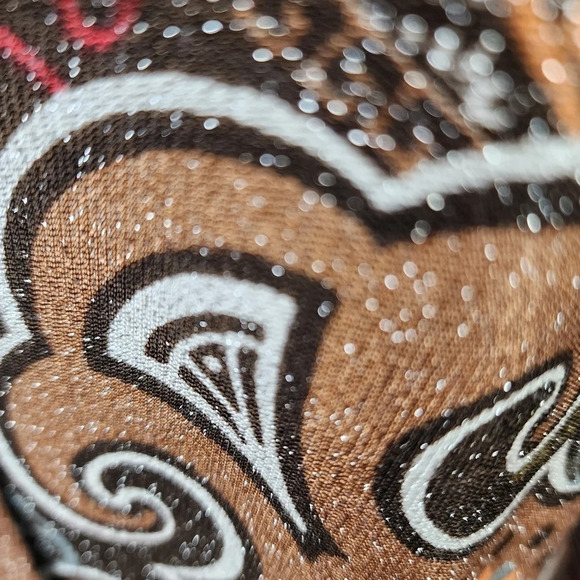 Vintage 1970s Mod Button Front Blouse Swirly Pattern Shimmer Black Brown No Size - Picture 9 of 15